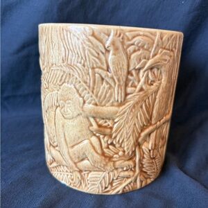 Vintage Jungle Theme Pottery Earth Brown Planter By Quincy Enterprises 1976